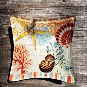 Glass Square Dip Tray, "Sealife Letters"